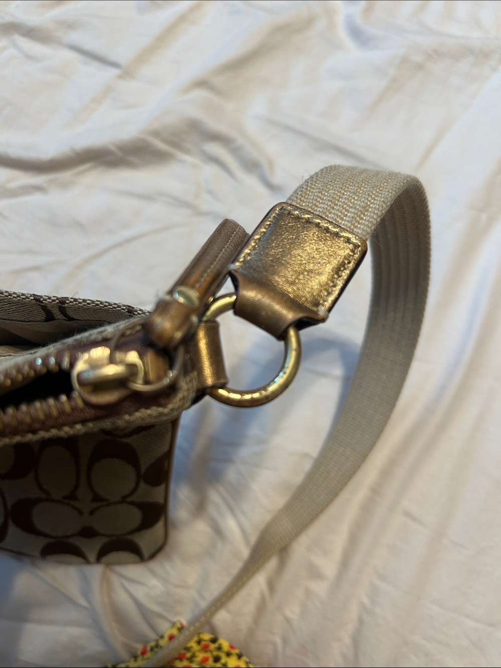 Coach Tan/Brown Signature Sateen Leather Crossbody Bag - Picture 8 of 11
